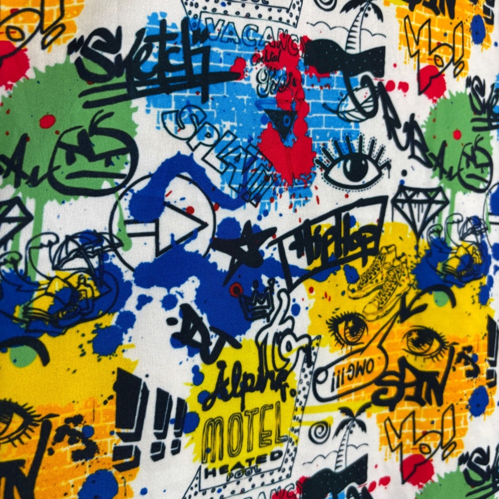 Suslo Couture Mens Slim Fit Graffiti Pop Art Button Down Shirt Multi Color M - Picture 13 of 13